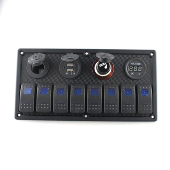 

12V-24V Waterproof 8 Gang Marine Rocker Switch Panel USB Port Voltmeter Cigarette Lighter Socket Heavy Duty ABS