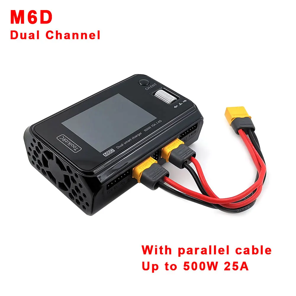 ToolkitRC M6D 500W 15AX2 2-6S Dual Channel Battery Balance Charger For Lipo LiHV Lion  With Parallel Charing Cable
