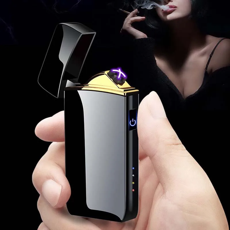 

1PC Chinese dragon Plasma Lighter Double Arc fingerprint induction charging lighter USB electronic cigarette lighter