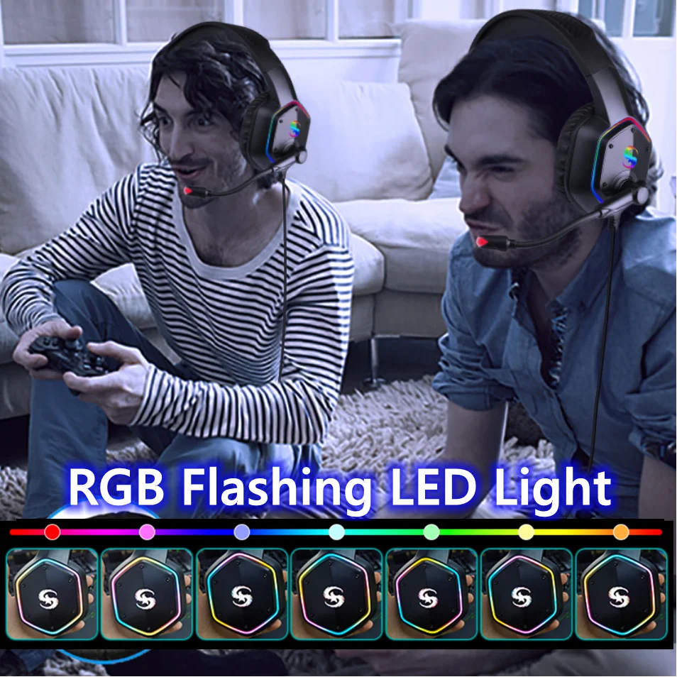 7 1 Stereo LED Gaming Headset For PS4 XBOX Gamer Headphone with Mic Noise Cancel Kid Audifonos PC Computer Over Ear Music Helmet
