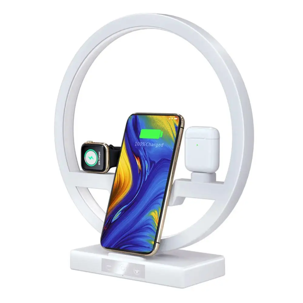 

QI Phone Wireless Fast Charger 3 in1 Desk Lighting Station Fast Charging Watch Charger For iphone XS XR 11 Airpods Smartphones