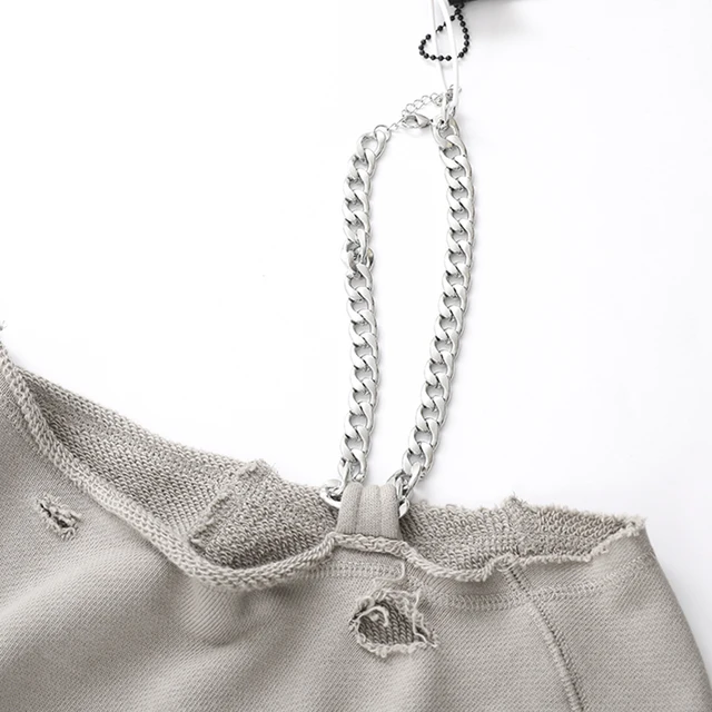Patchwork sweatshirt with chain in gray