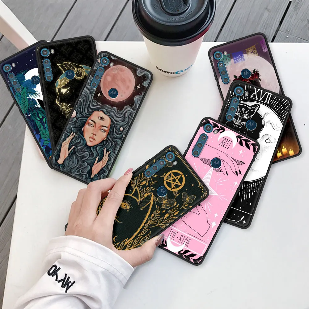Чехол для Motorola Moto G9 Play G8 Power Lite One Fusion Plus Hyper G30 Soft G Stylus Phone Coque Fundas Witches Moon Cat Tarot |