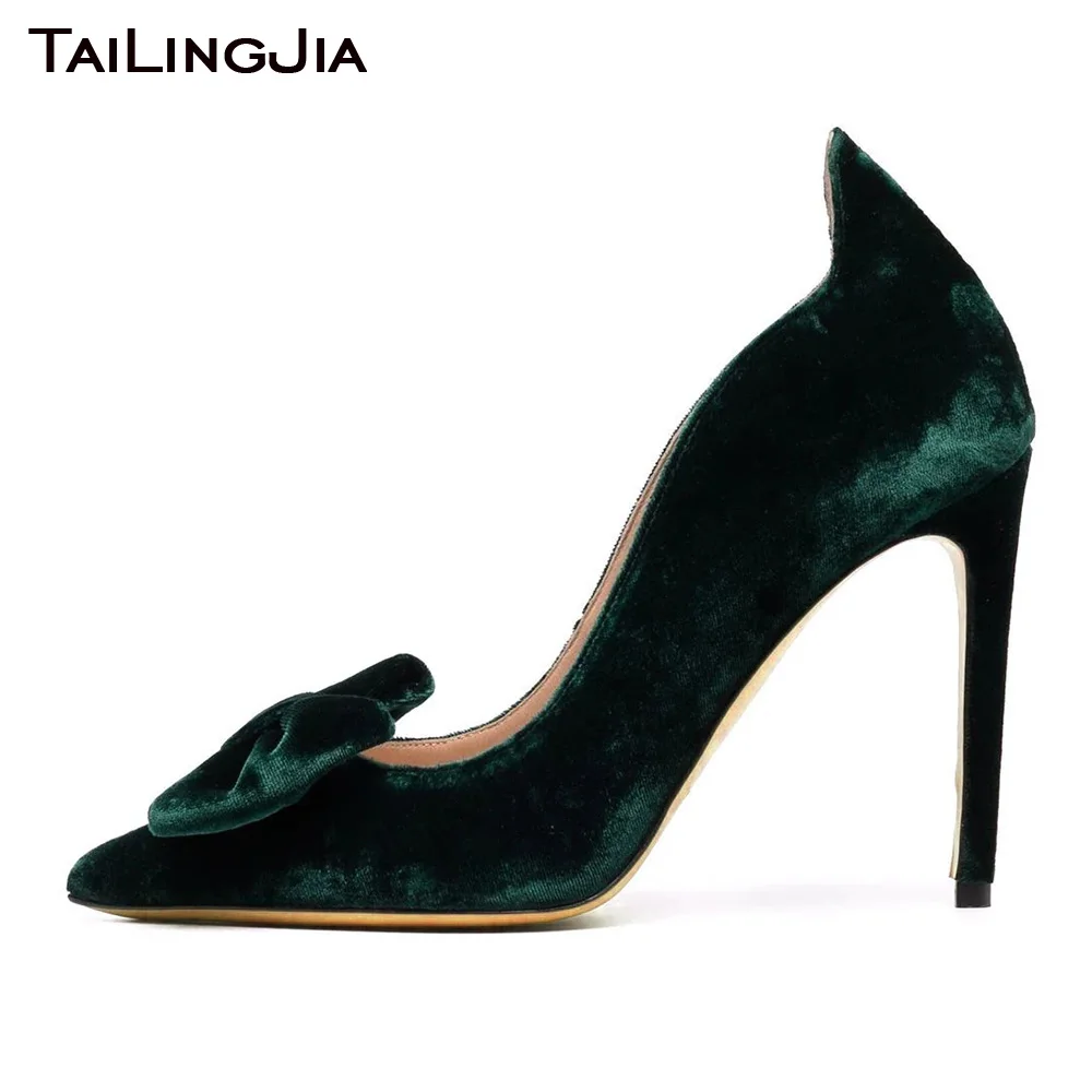 

Elegant Heeled Bow Shoes for Women Stiletto High Heels BowKnot Pumps Party Shoe Ladies Plus Size Velvet Evening Dress Footwear