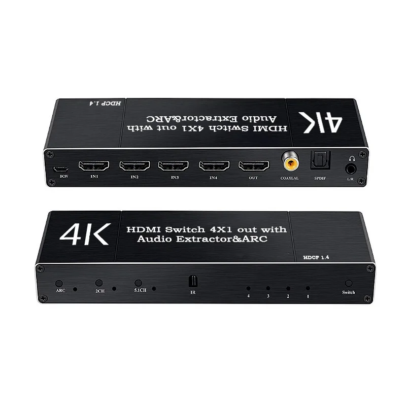 HDMI Switch 4K@60Hz 4 in 1 Out with Remote Control/Audio Optical, HDMI Splitter with Audio Extractor Support ARC