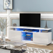 Meuble TV moderne brillant jusqu'à 55 pouces, avec lumières LED, 16 couleurs, pour salon et chambre à coucher (blanc), montage facile