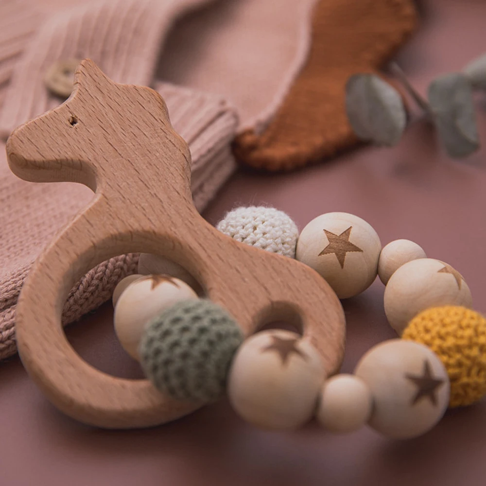 

Деревянные погремушки-прорезыватели для зубов детские строительные Буковые силиконовые бусины деревянные игрушки Погремушки для младенца Игрушки для кормления новорожденных подарок для малышей