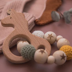 Anneau de dentition en bois pour bébés, animaux, Bracelets, perles en Silicone, jouets en bois, hochets, jouets d'allaitement pour nourrissons, cadeau pour nouveau né 