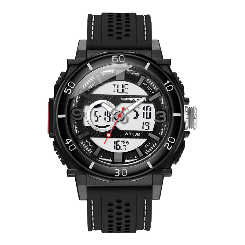 SANDA, новинка, спортивные часы для мужчин, Лидирующий бренд, 50 м, водонепроницаемые, военные, кварцевые, цифровые наручные часы для мужчин, s, повседневные часы, relogio masculino - Цвет: Black White