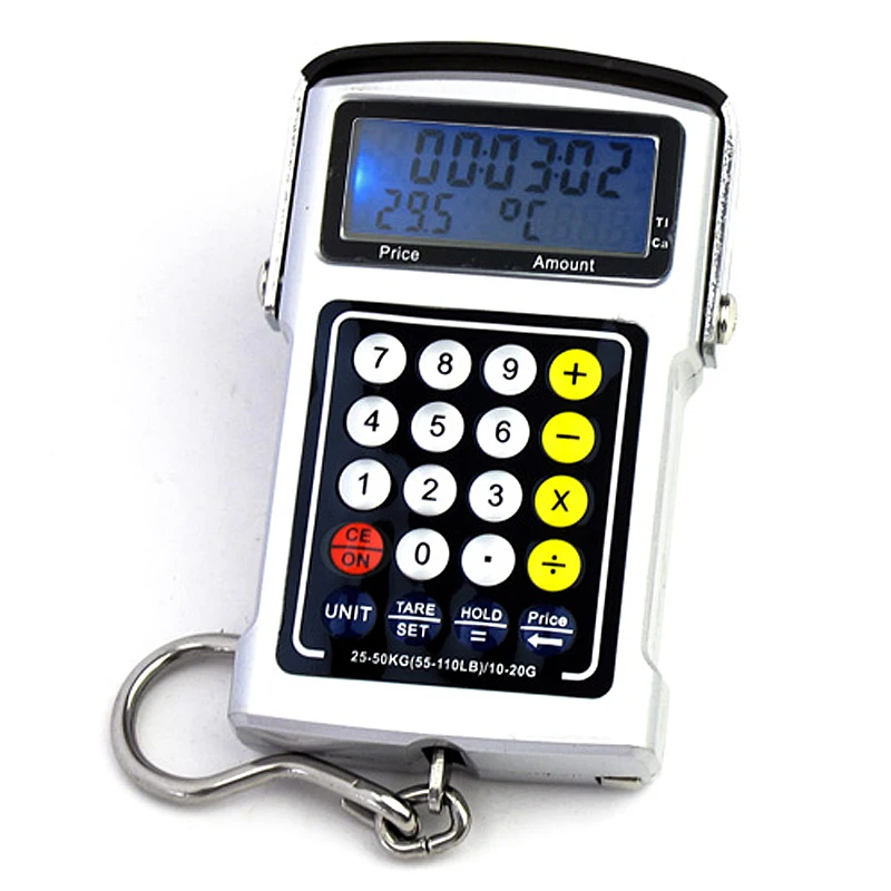 

50kg-10g Electronic scale with Calculator Digital Hanging Scale Portable Luggage Hook Scale Calculator whit Tape Measure
