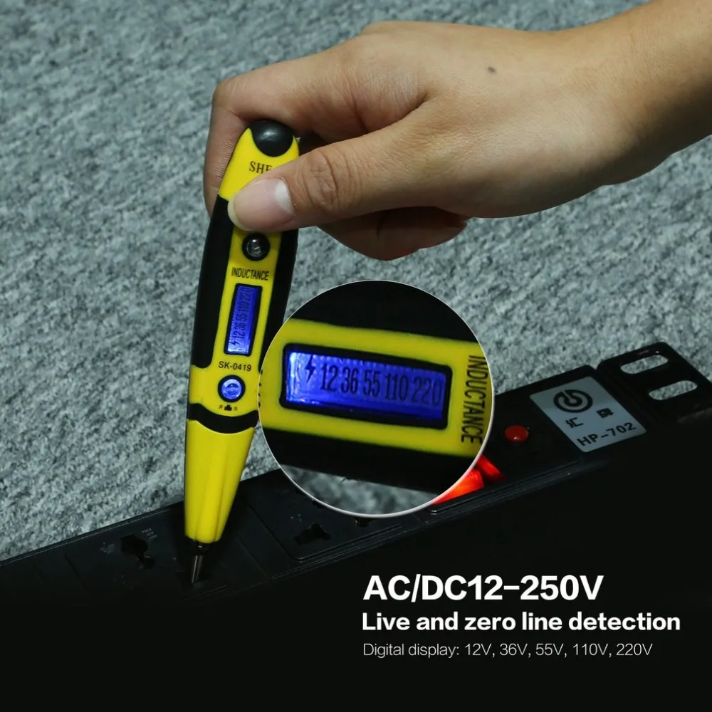 SHE.K Digital AC/DC Voltage Meter Pen Volt Tester Screwdriver Sensor LED Flashlight Cable Socket Live Line Check Induction