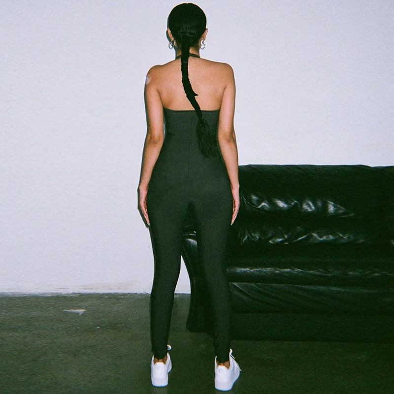 Bomblook Sleeveless Slim Letter Embroidery Zipper High Waist Sporty Jumpsuit 2020 Summer Street Halter Top Trousers Jumpsuit