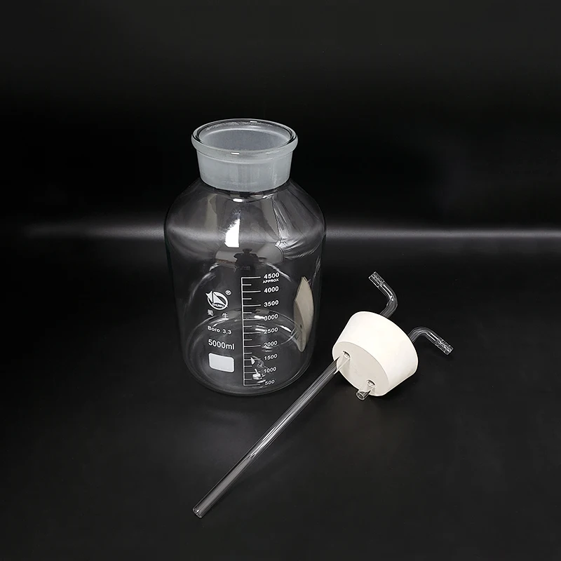 Laboratory Drechsel gas washing bottle device,Capacity 5000ml,Multifunctional gas cylinder,Double-hole 18# rubber plug catheter