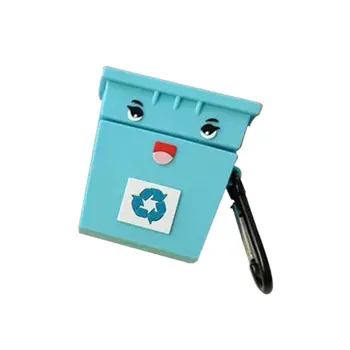 

Unique Dustbin Pattern Soft Silicone Protective Cover Shockproof Case Skin with Carabiner for Airpods 1/2 Charging Box