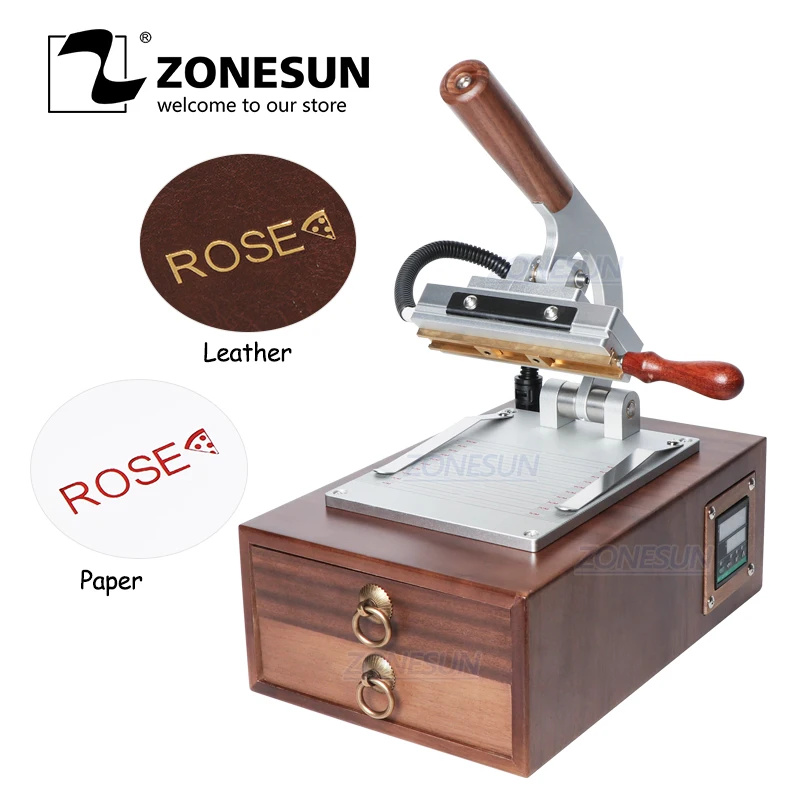 ZONEPACK Hot Foil Stamping Machine 810cm Digital Embossing Machine Manual Tipper Stamper for PVC Leather Pu and Paper Stamping with Paper Holder 