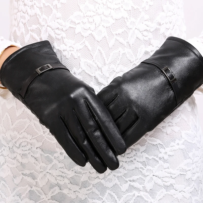 Ms. теплые толстые кожаные перчатки из овчины плюс бархатные зимние велосипедные перчатки - Цвет: Черный