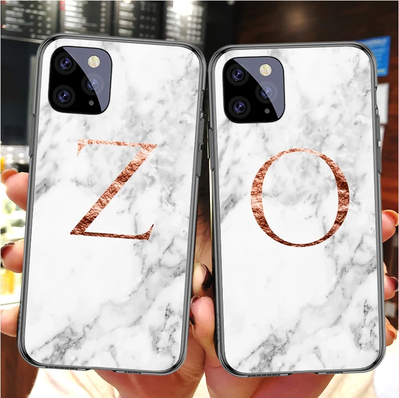 

Custom initials K E N Z O Case for iPhone SE 5 5S 6 6SPlus rose gold white marble soft TPU for Samsung Galaxy A30 A50 A10 S9 S10