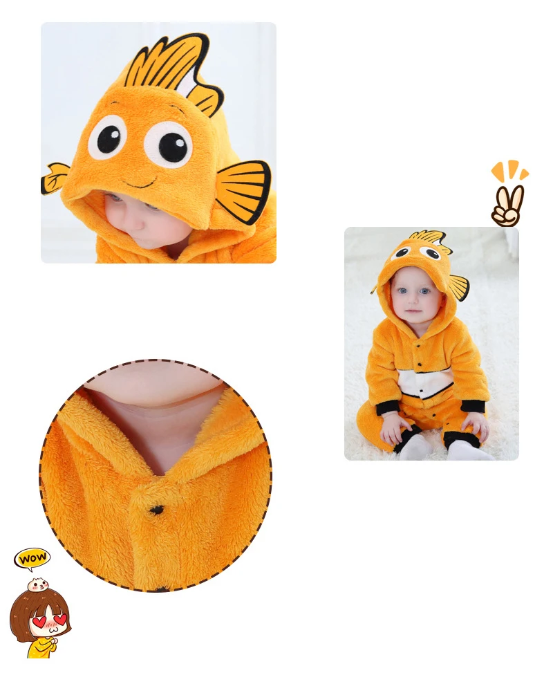Детский комбинезон для маленьких девочек одежда для детей с принтом «маленькие рыбки» кигуруми Детские Слип, аниме Косплэй костюм для новорожденных мальчиков Фланелевая пижама теплая мягкая прыжков