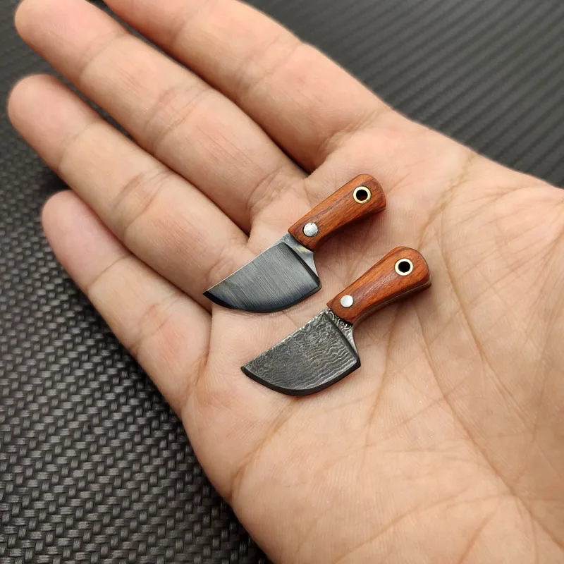 Description Picture 2 of itemDamascus Coating Mini Tiny Kitchen Knife Paper Letter Cutter Sharpen Blade Keychain Fixed Blade Small Straight Knife Key Pendant