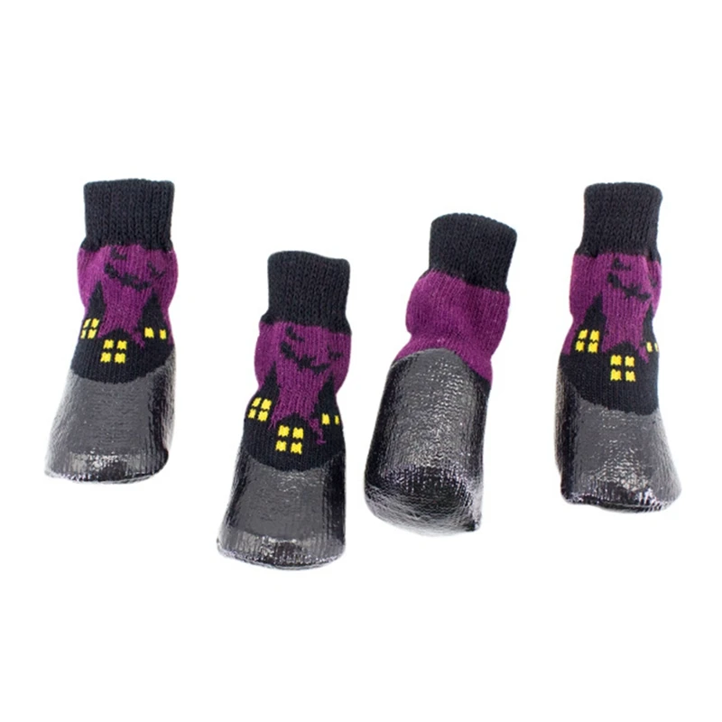 Водонепроницаемые Нескользящие фиолетовые носки для собак на Хэллоуин, резиновые протекторы для лап, маленькие для средних и больших собак, грязно защищенные Чехлы для ног