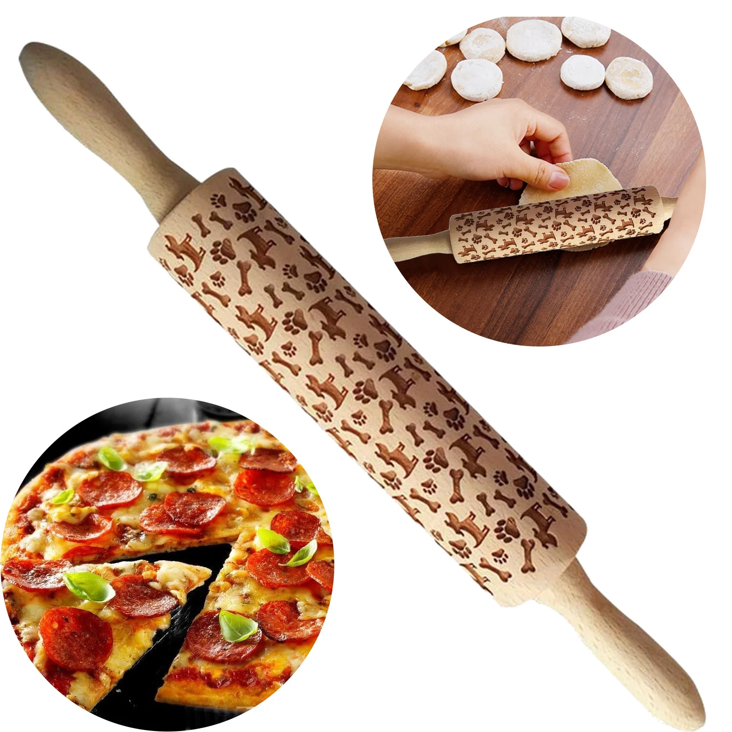 Wooden Rolling Pin With Easy Roll Bearings Engraved Embossing Rolling Pin Baking Cookies Cake Biscuit Noodle Dough 43cm/35 cm