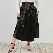 

Plus Size Skirts 4XL A Line Black Pleated Midi Length Office Wear Long Skirt for Women with Waist Belt Drop Shiping 2022 Spring