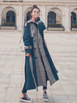 

Plaid windbreaker women's long British style fall 2020 Korean loose drape over the knee style fashionable coat