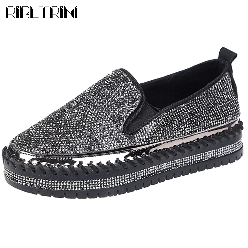 

RIBETRINI Brand New Crystal Ladies Fashion Slip On Spring Autumn Shoes Woman Flats Women 2020 Ins Hot Casual Soft Loafers