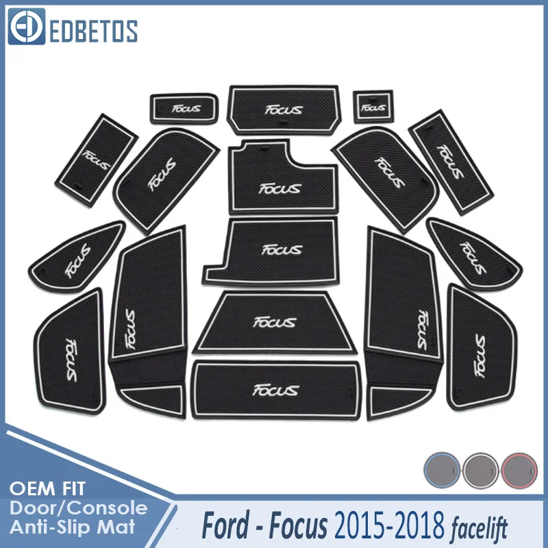 Focus 15-18 White Противоскользящий коврик для Ford Focus 3 3,5 MK3 аксессуары для подтяжек лица ST RS слот для ворот противогрязный дверной паз - Название цвета: Focus 15-18 White