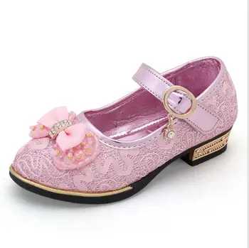 

Newest Spring Autumn Princess Girls Shoes Kid Party Dress Shoes Fashion beaded bow Flowers Leather School Shoes