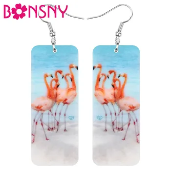 

Bonsny Acrylic Rectang Flamingo Earrings Printing Cute Bird Animal Dangle Drop Jewelry For Women Girls Kid Charm Gift Decoration