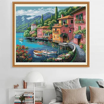 

Joy Sunday Cross Stitch Dimensions Seaside Summer Village Embroidery Needlework Sets For Full Kits White Canvas City Home Decor