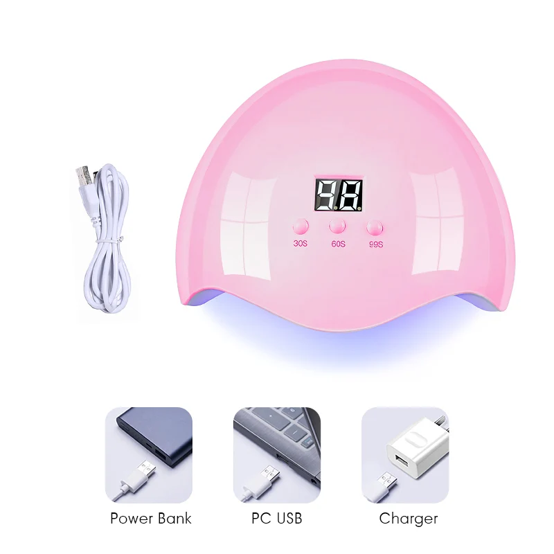 ROHWXY 66 Вт УФ светодиодная лампа для сушки ногтей для всех типов гелей-лаков с нижней частью 10 s/30 s/60 s/таймер ЖК-лед лампа для ногтей автоматическое распознавание - Цвет: Star1 48W (USB) Pink