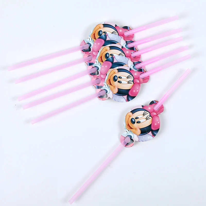 straws 6pcs Минни Маус тематическая вечеринка на день рождения украшения Дети одноразовые посуда для душа ребенка Девочка День рождения принадлежности - Цвет: straws 6pcs