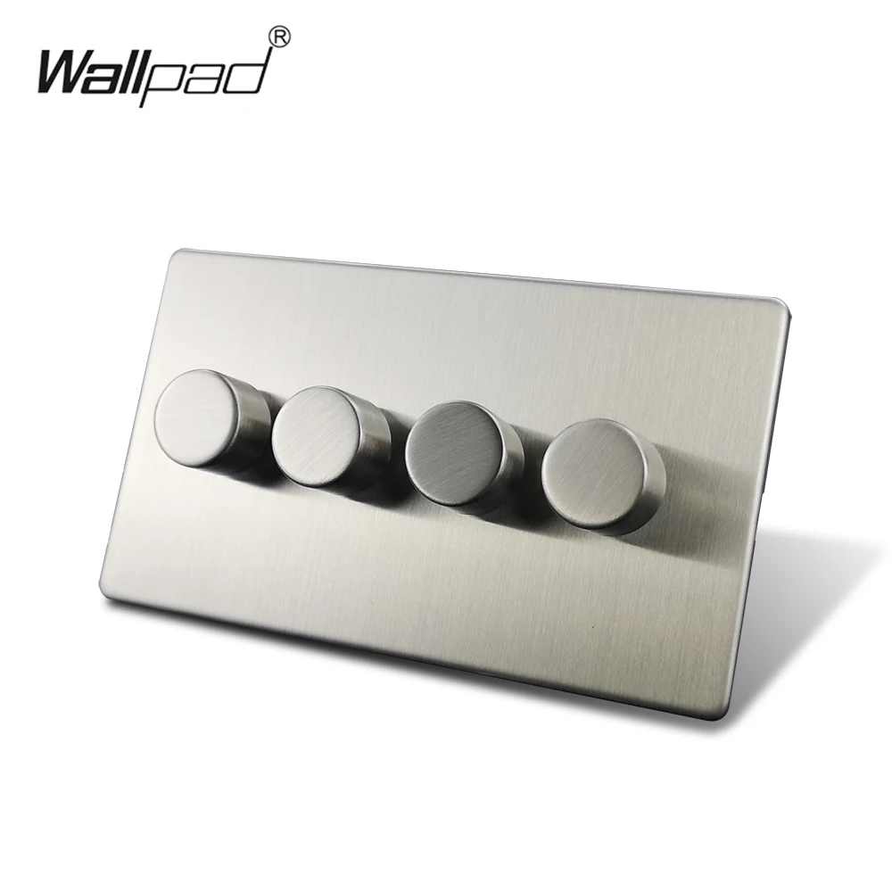 Wallpad серебро 4 Gang 2 Way Кнопка s светодиодный диммер переключатель матовый хром