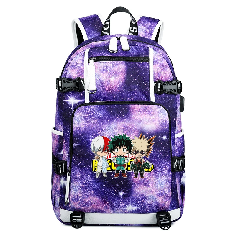 My Hero Academy Galaxy USB рюкзак для ноутбука Bakugo Katsuki женский рюкзак Оксфорд школьные сумки аниме Bookbag большой рюкзак для путешествий