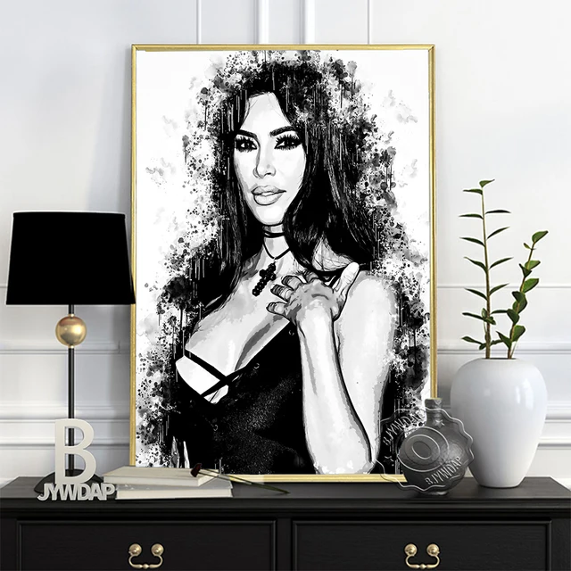 Watercolor Beauty Kim Kardashian Sketch Printing Poster