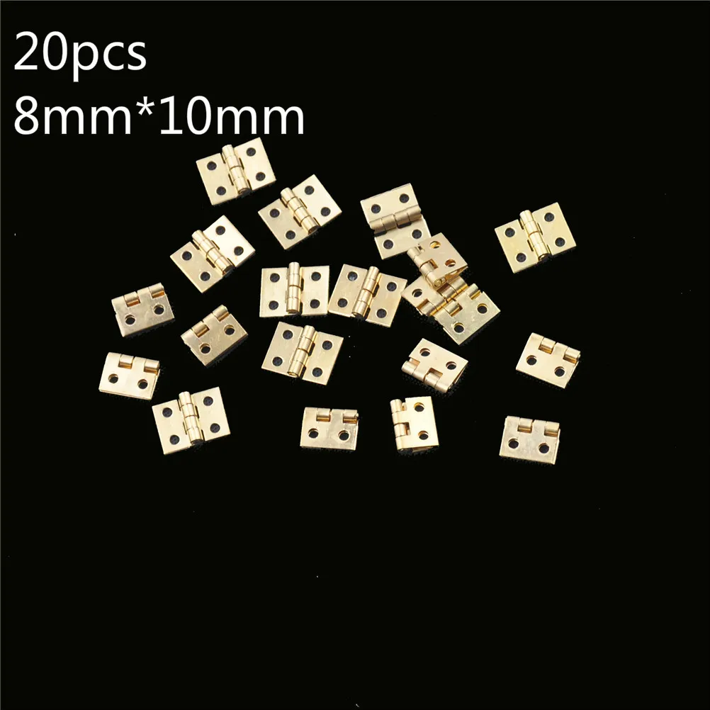 20pcs Cabinet Door Hinges Brass Plated Mini Hinge Small Decorative Jewelry Wooden Box Furniture Accessories 8mm*10mm