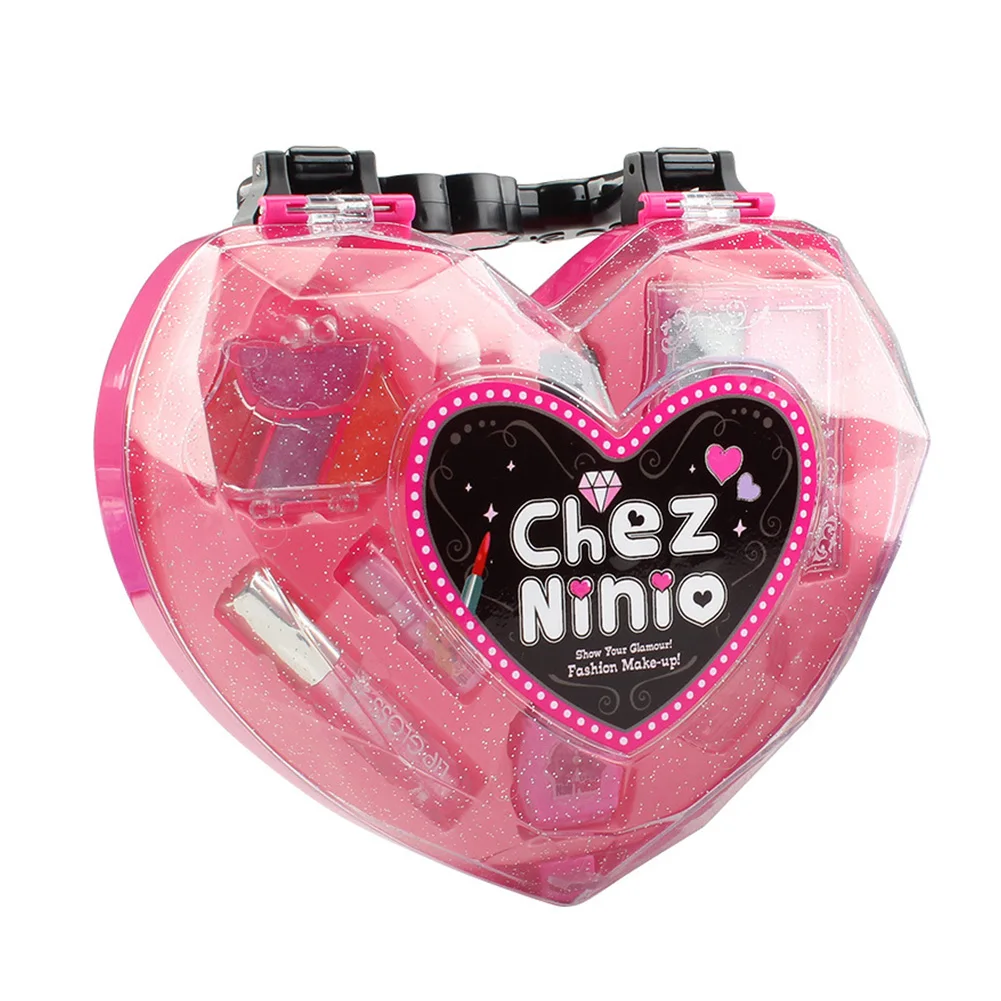 

Funny Eyeshadow Makeup Set Lipstick Lip Gloss Heart-shaped Handbag Safety Girls Gift Play Cosmetic Toy For Kids Princess