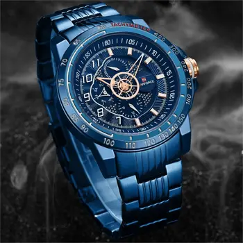 

NAVIFORCE Luxury Brand Mens Sports Watch Blue Full Steel Quartz Watches Men Date Waterproof Military Clock Man Relogio Masculino