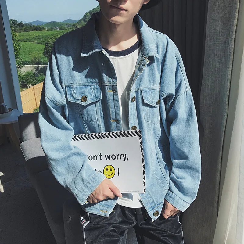 

2019 Autumn And Winter New Style Jeans Coat Men's Korean-style Popular Brand Loose-Fit Solid Color Couples Jacket Students Hands
