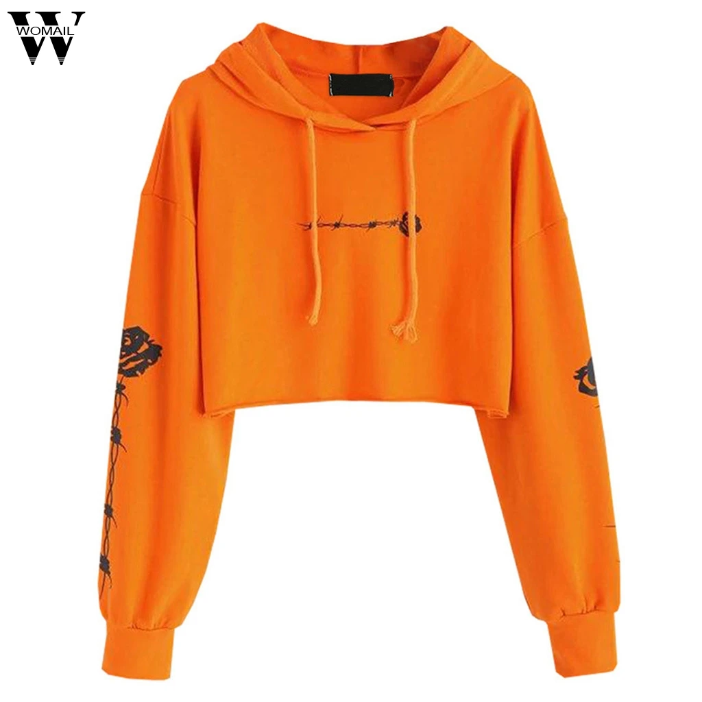 

Womail Letter Drawstring Hoodie Sleeve Crop Sweatshirt Women Casual Autumn Clothing Hooded Long Sleeve Pullover sudaderas mujer