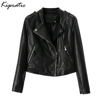 

New Mandarin Collar Short PU Leather Jacket Spring Autumn Korean Fashion Casual Ladies Women Clothing Leather Jacket Coat