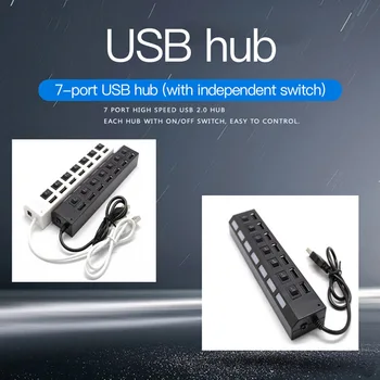 

7-port USB Adapter Extender Computer Laptop 480 Mbps USB 2.0 Splitter with Individual Switches