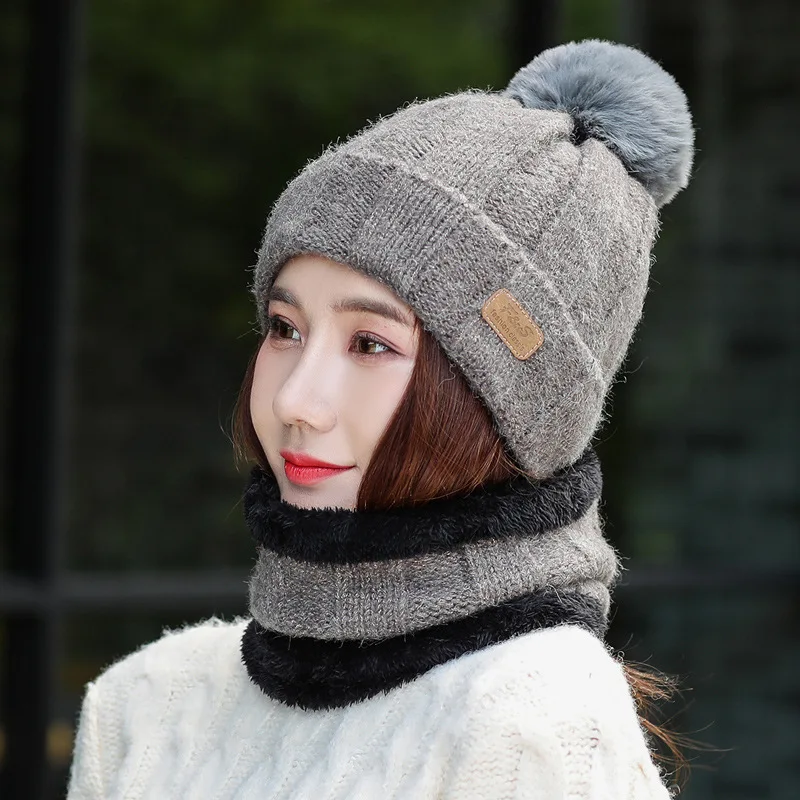2 шт. зимние шапки для женщин шапочки Skullies Hat женские шапки для верховой езды вязаные головные уборы наборы оптом - Цвет: Темно-серый