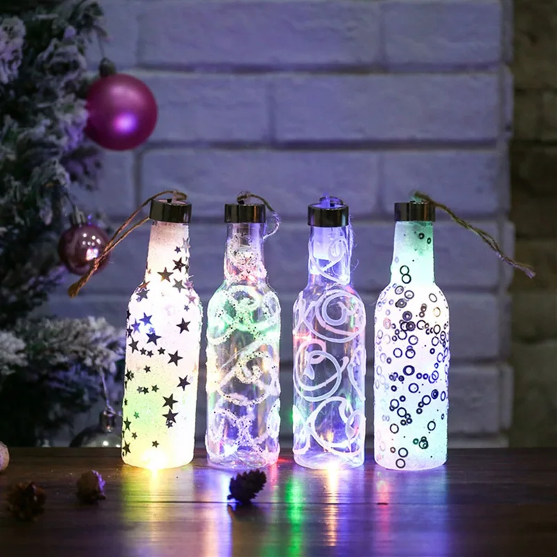 

Christmas Tree Decoration Plastic LED Light Glowing Small Wine Bottle Christmas Illuminating Wishing Bottle Xmas New Year 2020
