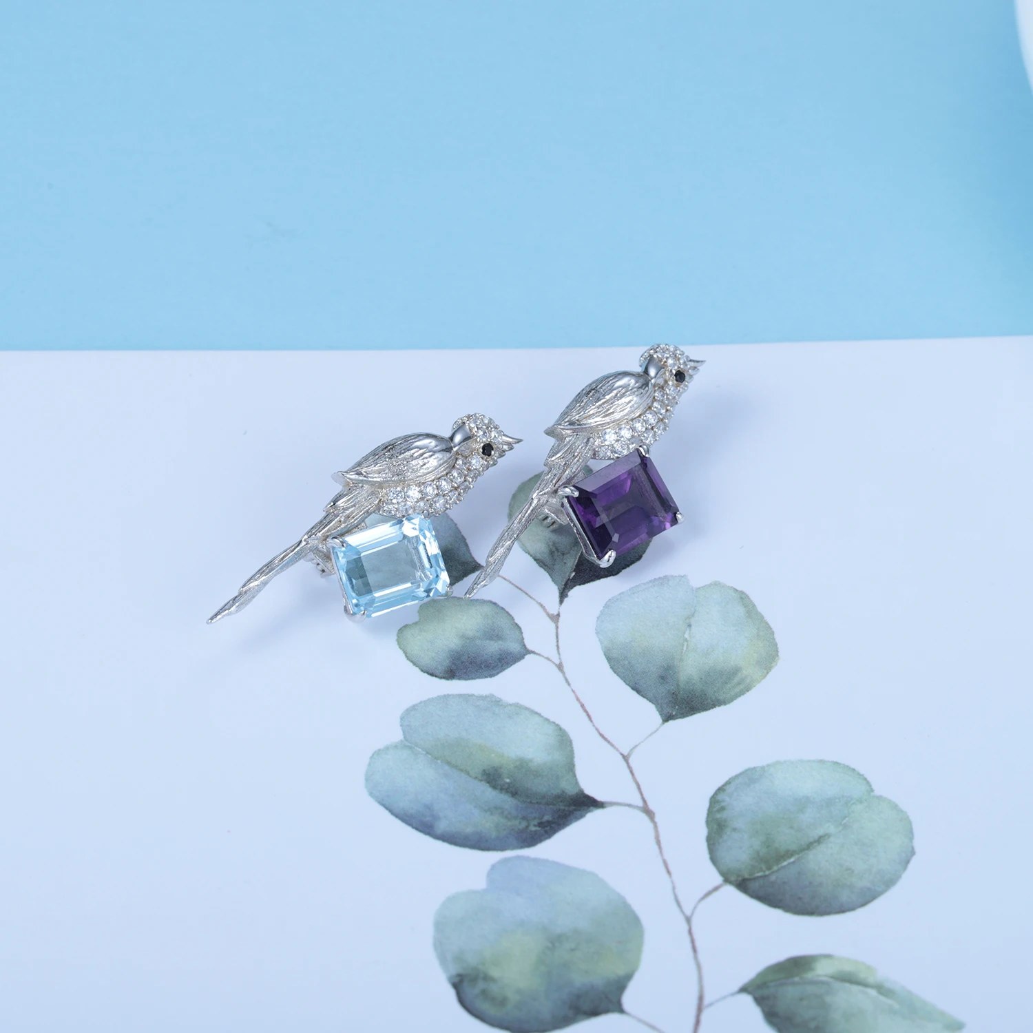 RICA FELIZ 925 Sterling SIlver Statement Brooch Natural Sky Blue Topaz Gemstone Handmade Bird Brooches For Women Fine Jewelry RicaFeliz • 2022