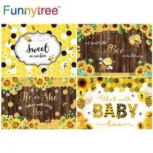 

Funnytree Bee Baby Shower Backdrop Wood Sunflower Honey Gender Reveal Theme Party Event Props Wallpaper Photo Booth Background