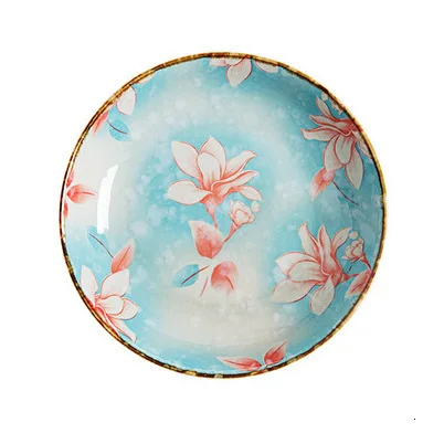 Flora Ceramica тарелка для завтрака диск оригинальность сливы узор посуда Квадратная тарелка глубокие блюда и блюда обеденные тарелки - Цвет: 18cm Round blue