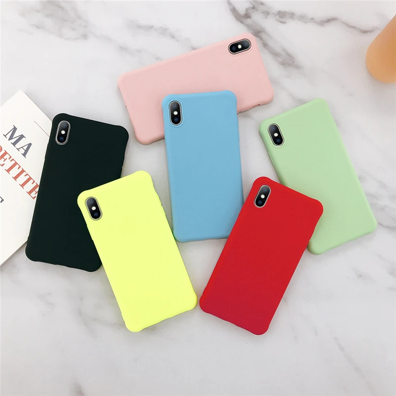 

Ottwn Fashion Plain Colour Pattern Phone Cases For iphone 8 7 6 6S X XR XS Max Chic Soft Silicone Phone Back Cases Cover Shells